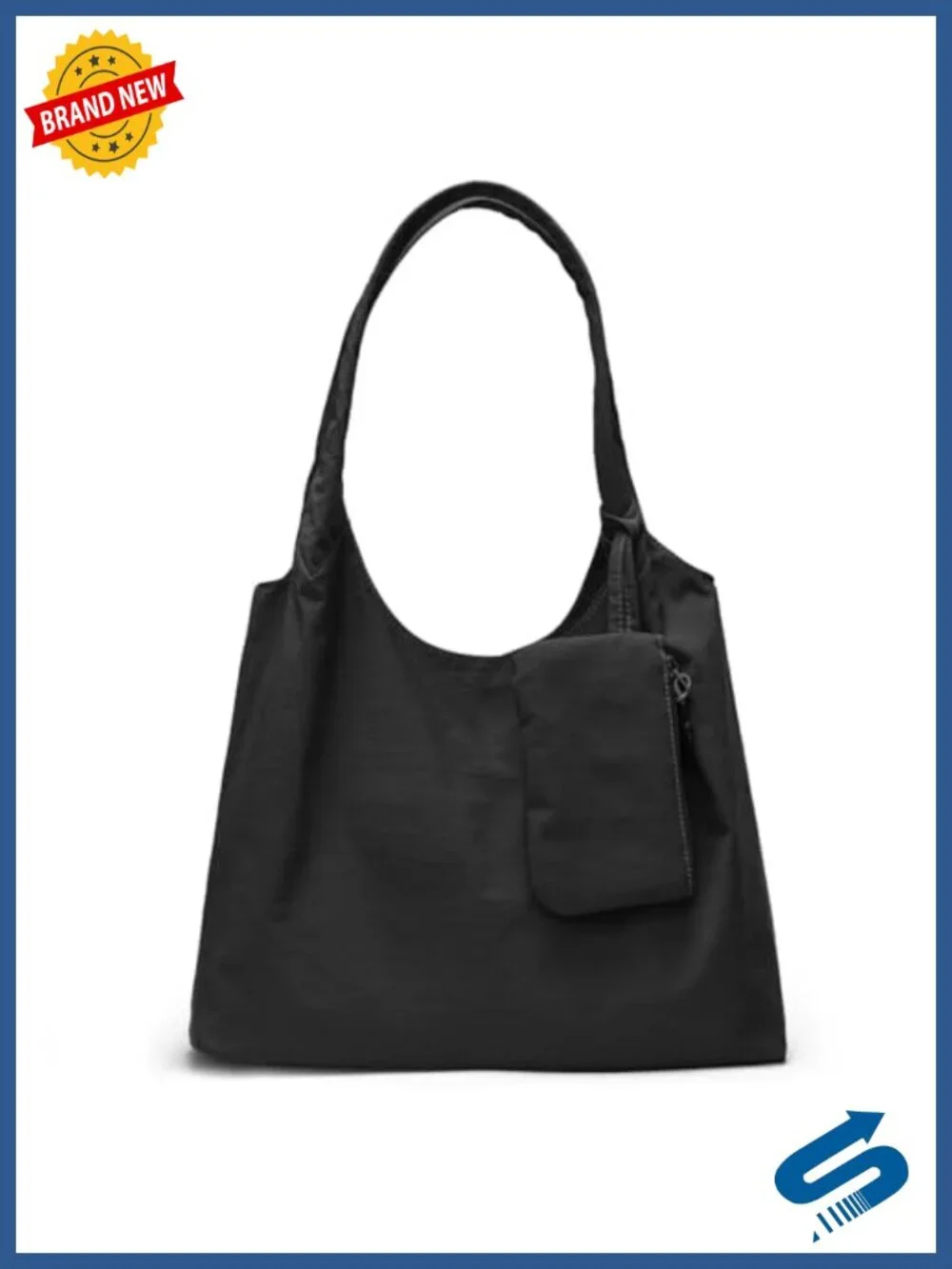 Nylon Tote Bag with Zipper - Medium Lightweight Soft Slouchy Hobo Shoulder
